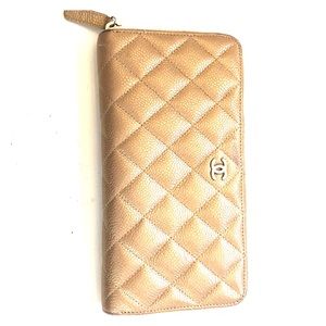 metallic gold quilted chanel wallet